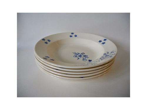 Lot De 6 Assiettes Creuses Longwy Fleurs Bleues Style Japonais - Années 20