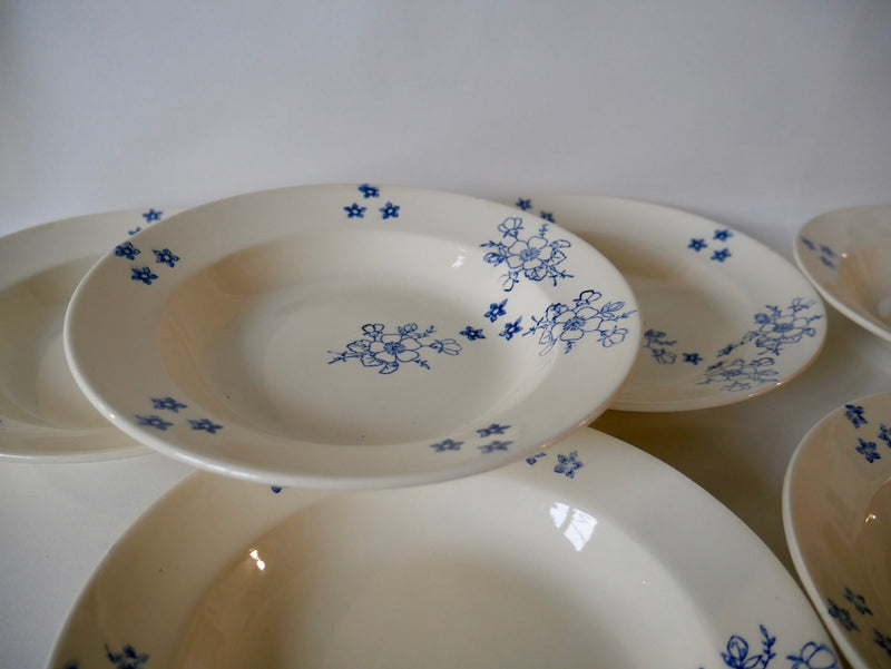 Lot De 6 Assiettes Creuses Longwy Fleurs Bleues Style Japonais - Années 20