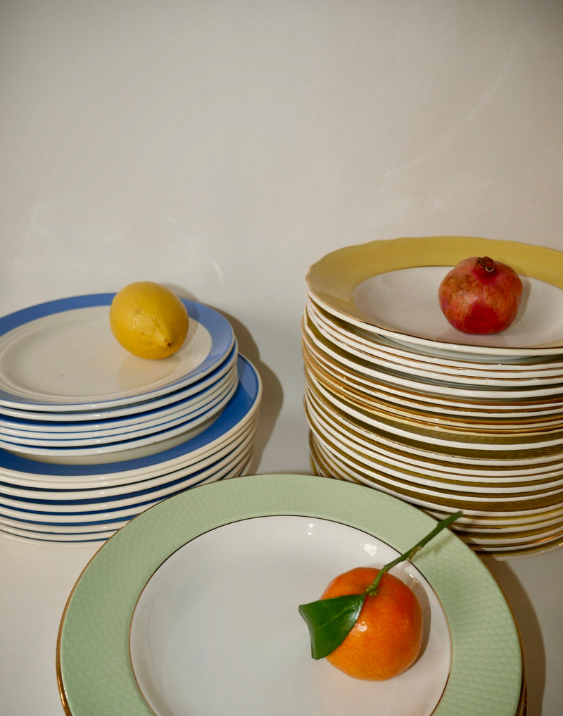 Lot De 5 Assiettes Creuses Badonviller Jaune Pastel Avec Liseré Doré - Années 50-60