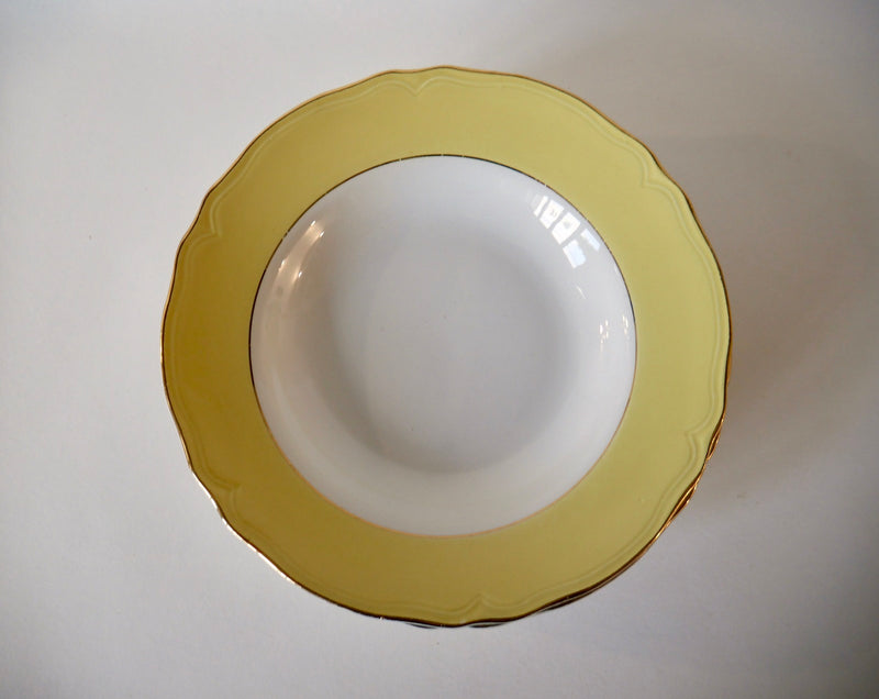 Lot De 5 Assiettes Creuses Badonviller Jaune Pastel Avec Liseré Doré - Années 50-60