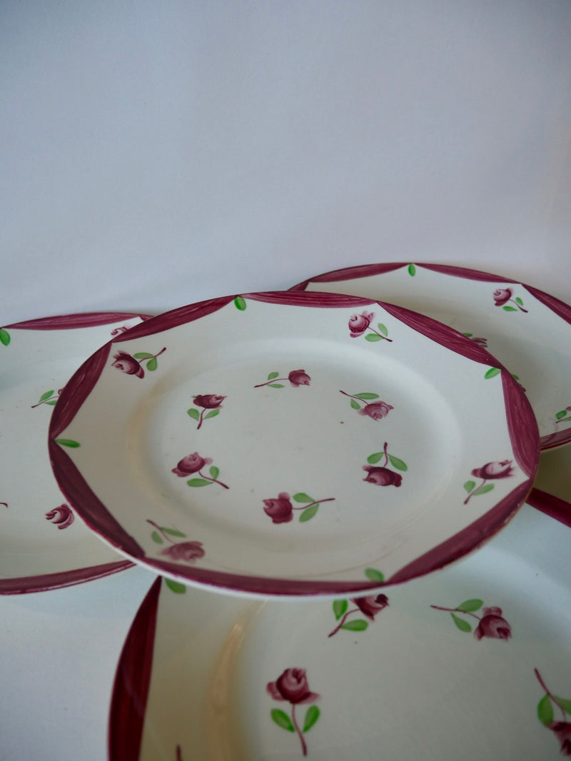 Lot De 5 Assiettes Plates Gien Modèle Malmaison Peintes À La Main - Années 30-40