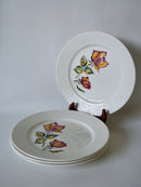 Lot De 4 Assiettes Plates Digoin Sarreguemines Modèle Roseline Peintes À La Main - Années 40-50