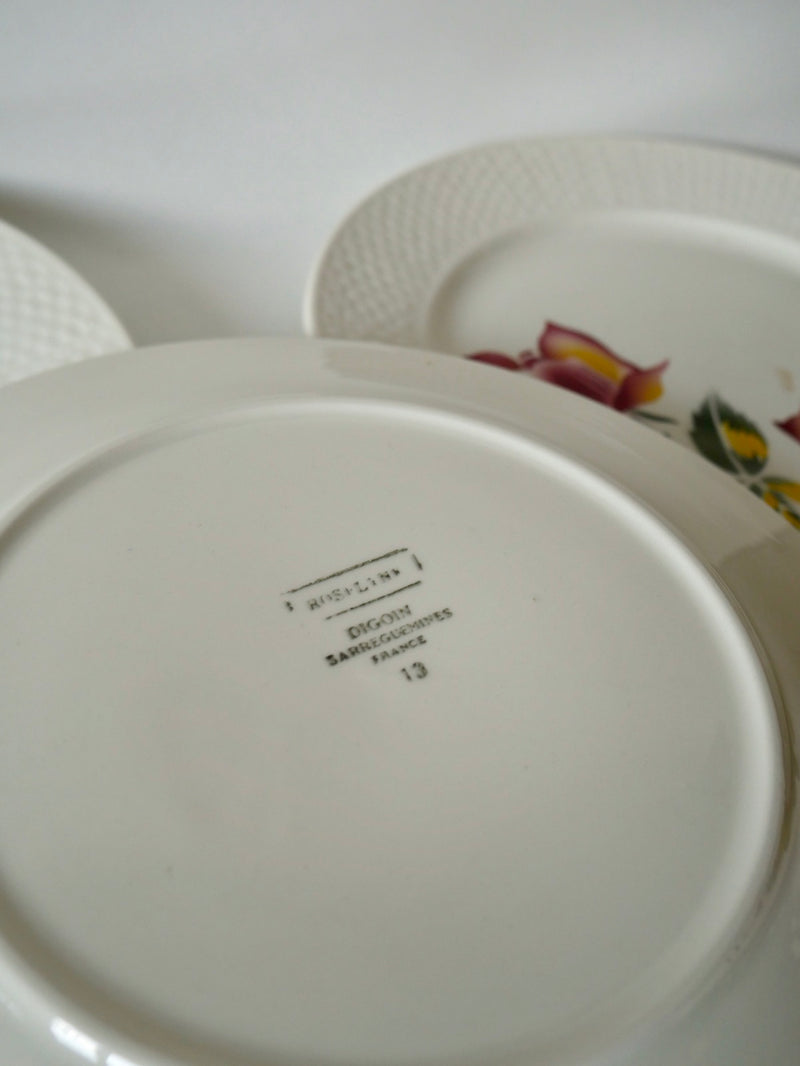 Lot De 4 Assiettes Plates Digoin Sarreguemines Modèle Roseline Peintes À La Main - Années 40-50