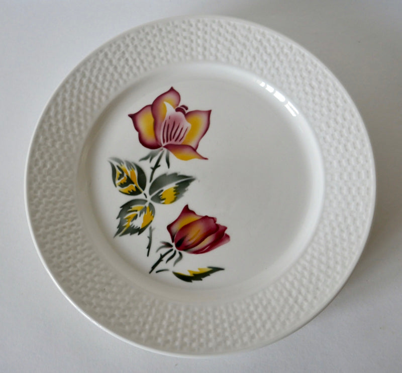 Lot De 4 Assiettes Plates Digoin Sarreguemines Modèle Roseline Peintes À La Main - Années 40-50