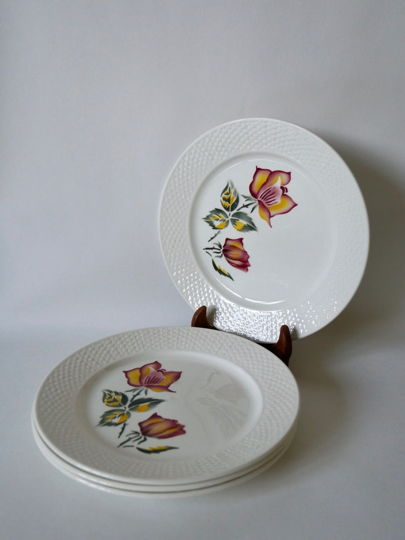 Lot De 4 Assiettes Plates Digoin Sarreguemines Modèle Roseline Peintes À La Main - Années 40-50