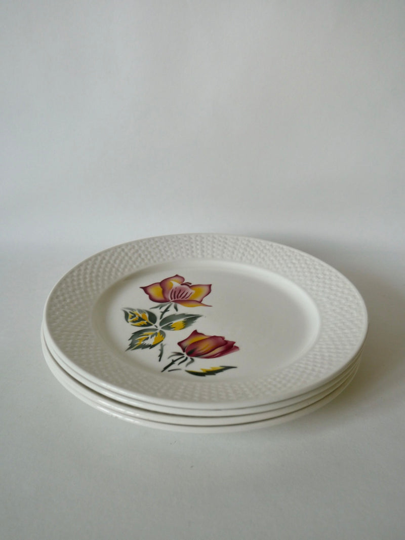 Lot De 4 Assiettes Plates Digoin Sarreguemines Modèle Roseline Peintes À La Main - Années 40-50