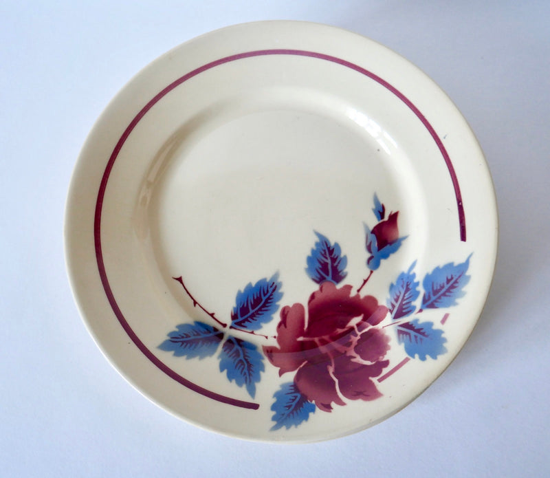 Lot De 6 Assiettes Plates Beiges À Fleurs Roses Moulin Des Loups - Années 40-50