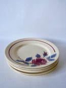 Lot De 6 Assiettes Plates Beiges À Fleurs Roses Moulin Des Loups - Années 40-50