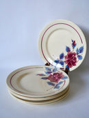 Lot De 6 Assiettes Plates Beiges À Fleurs Roses Moulin Des Loups - Années 40-50