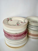 Lot De 6 Assiettes Plates Beiges À Fleurs Roses Moulin Des Loups - Années 40-50