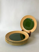 Lot De 6 Assiettes Plates En Céramique Émail Vert Salins Modèle "Capvern" - Années 60-70