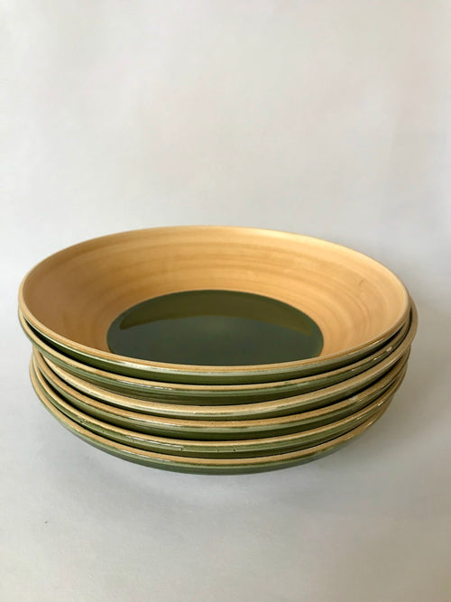 Lot De 6 Assiettes Creuses Calottes En Céramique Émail Vert Salins Modèle "Capvern" - Années 60-70