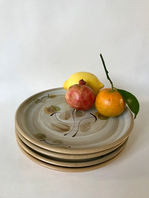 Lot De 4 Assiettes À Dessert En Grès Niderviller Doria Ste Radegonde Peint À La Main Blanches - Années 70