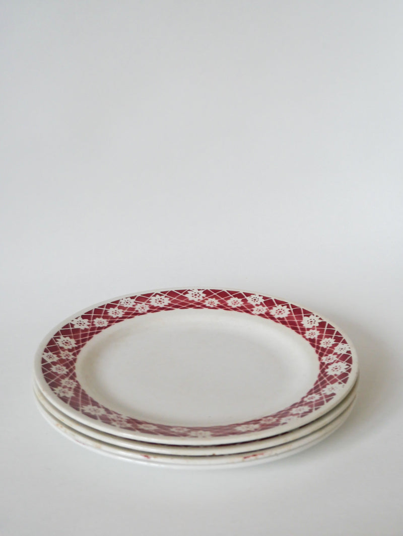 Lot De 4 Assiettes Plates Saint Amand Contours Fleurs Bordeaux - 1950