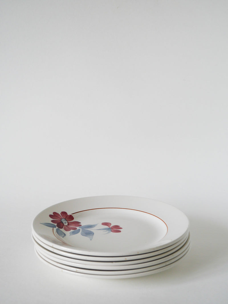 Lot De 5 Assiettes À Dessert Saint-Amand - À Fleurs Roses Et Bleues - 1960