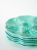 Ensemble De 6 Assiettes À Huîtres En Barbotine - Bleu Turquoise - Gien - 1970