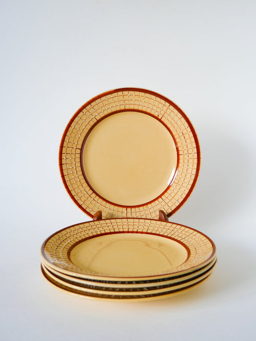 Lot De 5 Assiettes Plates - Salins - Marron Et Beige Texturé - Art Déco - 1930