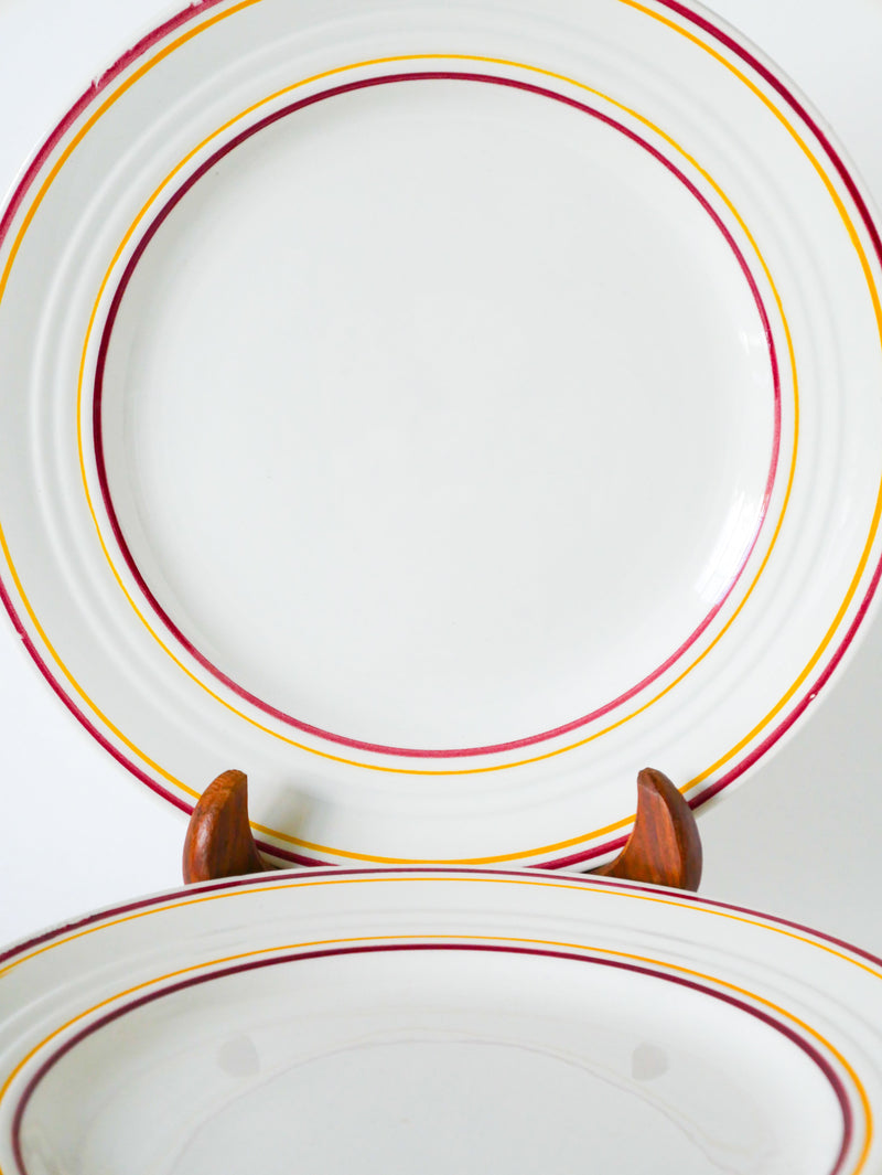 Lot De 4 Assiettes Plates À Liserés - Digoin Sarreguemines - 1960