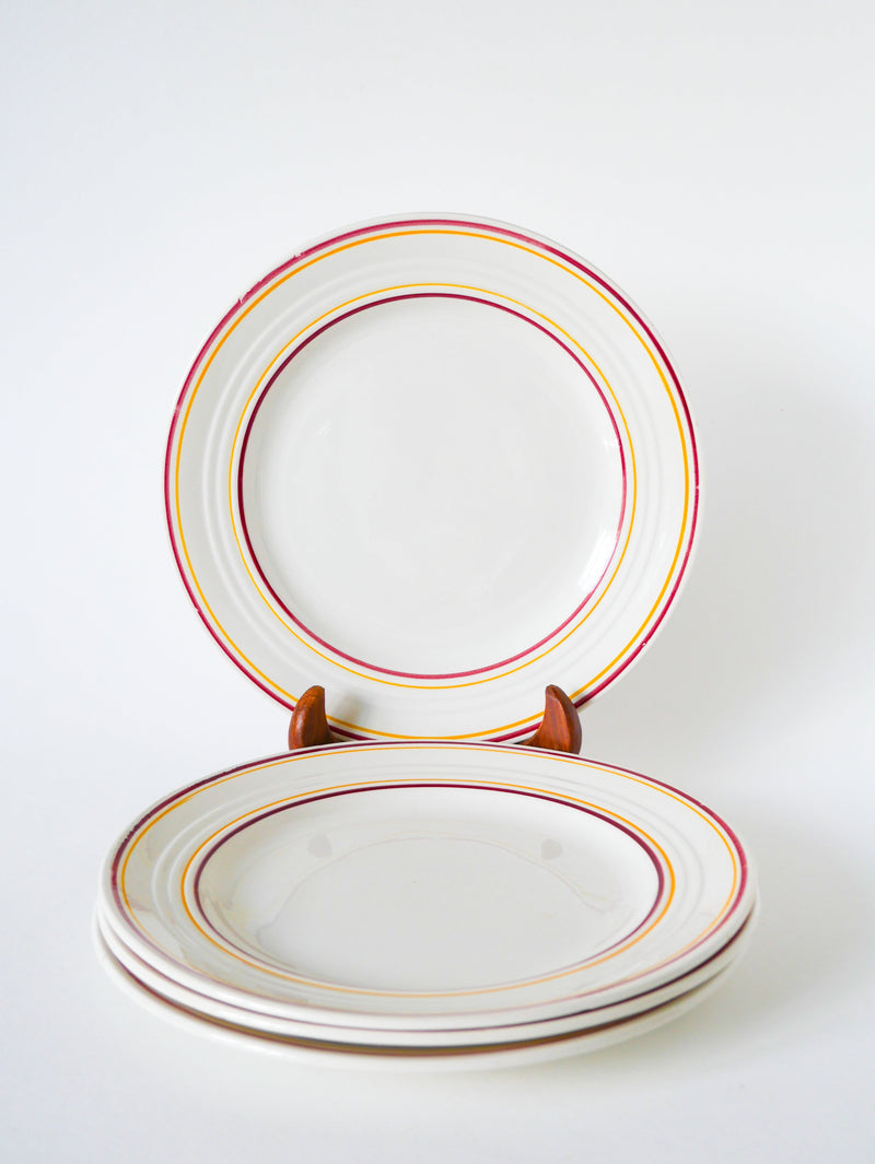 Lot De 4 Assiettes Plates À Liserés - Digoin Sarreguemines - 1960