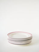 Lot De 9 Assiettes À Dessert Digoin - Modèle Lignes - Rose - 1960