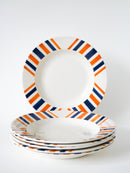 Lot De 6 Assiettes Creuses À Rayures - Hbcm  Modèle "Eskualouna" - Orange Et Bleu - 1960