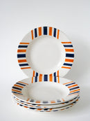 Lot De 6 Assiettes Creuses À Rayures - Hbcm  Modèle "Eskualouna" - Orange Et Bleu - 1960