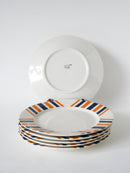 Lot De 6 Assiettes Plates À Rayures - Hbcm  Modèle "Eskualouna" - Orange Et Bleu - 1960