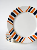 Lot De 6 Assiettes Plates À Rayures - Hbcm  Modèle "Eskualouna" - Orange Et Bleu - 1960