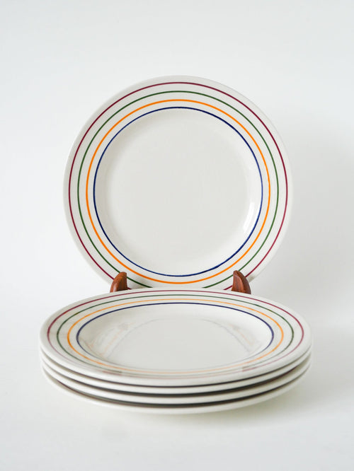 Lot De 5 Assiettes À Dessert - Liserés Multicolores - Design - 1960