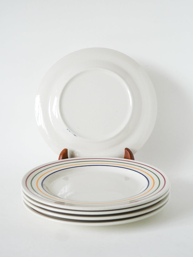 Lot De 5 Assiettes À Dessert - Liserés Multicolores - Design - 1960