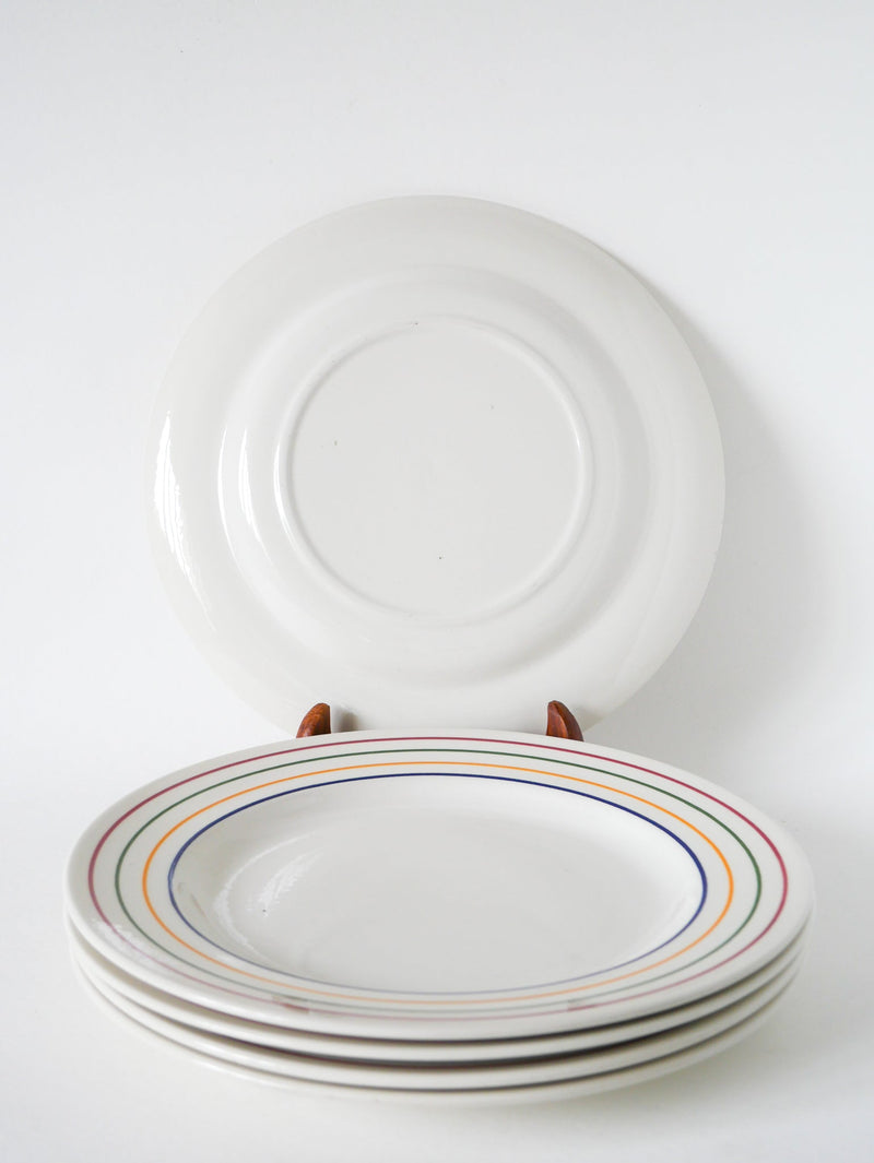 Lot De 5 Assiettes Plates - Liserés Multicolores - Design - 1960