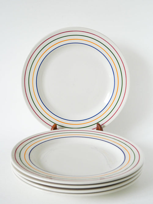 Lot De 5 Assiettes Plates - Liserés Multicolores - Design - 1960