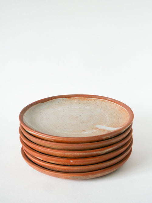 Lot De 6 Assiettes Plates En Grès Artisanal - 1970