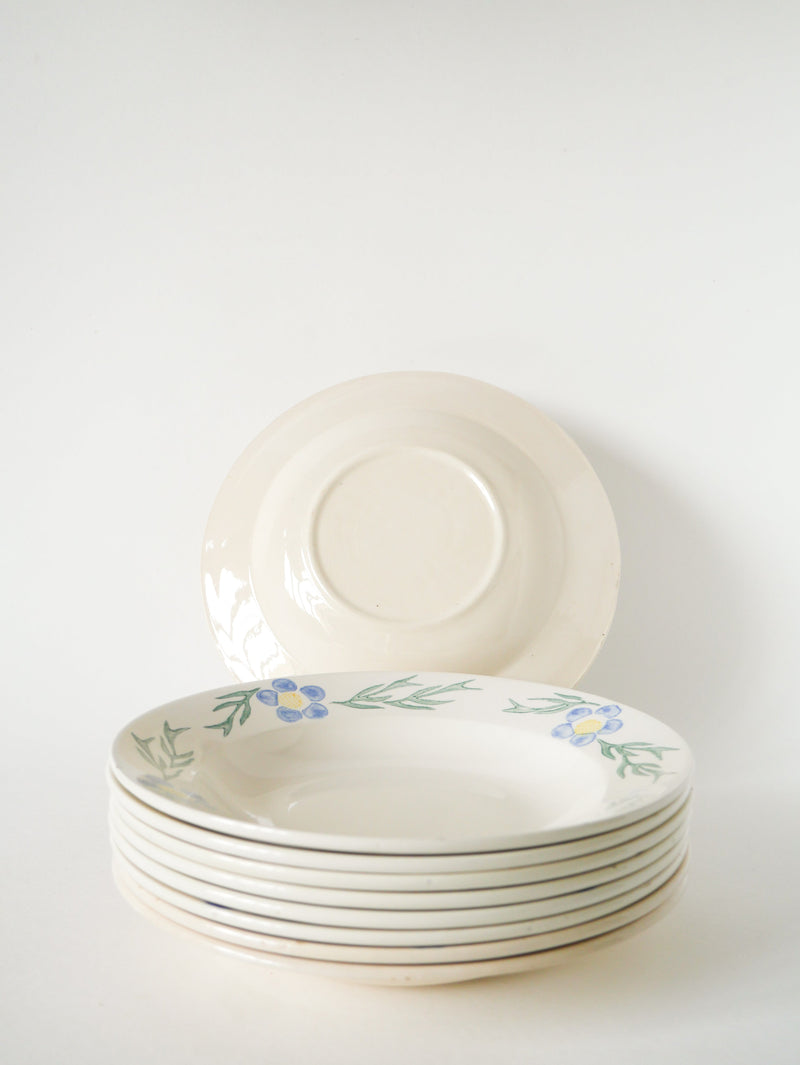 Lot De 9 Assiettes Creuses Digoin Sarreguemines À Fleurs - Bleu Et Vert - 1950