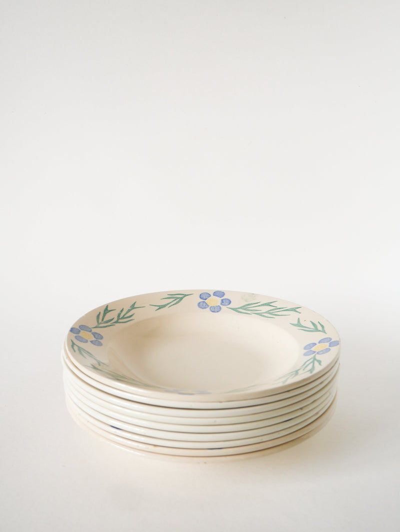 Lot De 9 Assiettes Creuses Digoin Sarreguemines À Fleurs - Bleu Et Vert - 1950