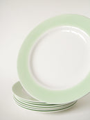 Lot De 7 Assiettes Plates St Amand Céranord - Liseré Vert Pomme - 1960