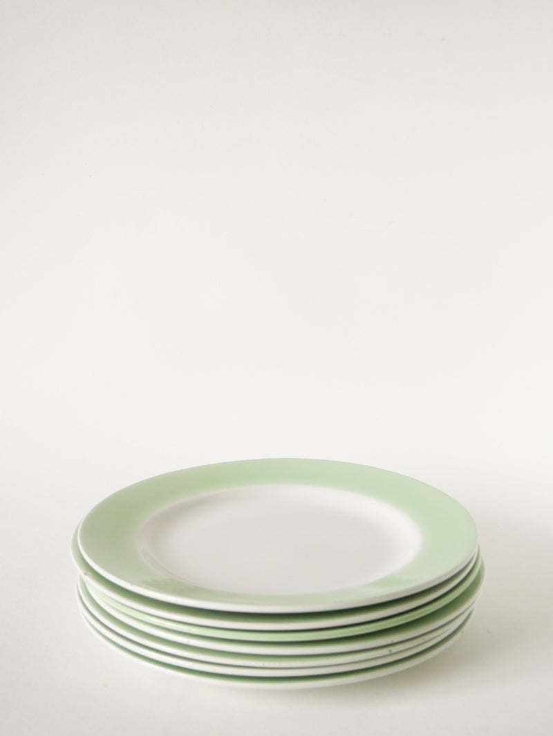 Lot De 7 Assiettes Plates St Amand Céranord - Liseré Vert Pomme - 1960