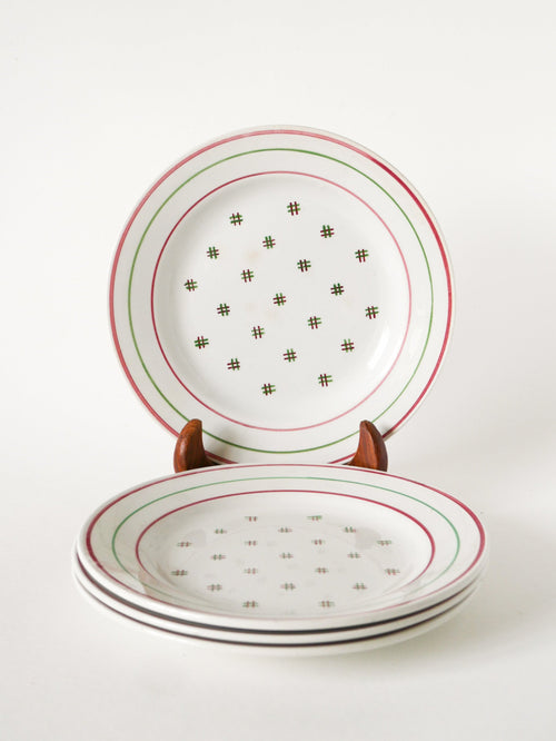 Lot De 4 Assiettes À Dessert Lunéville - Liserés Et Motifs - Design - 1960