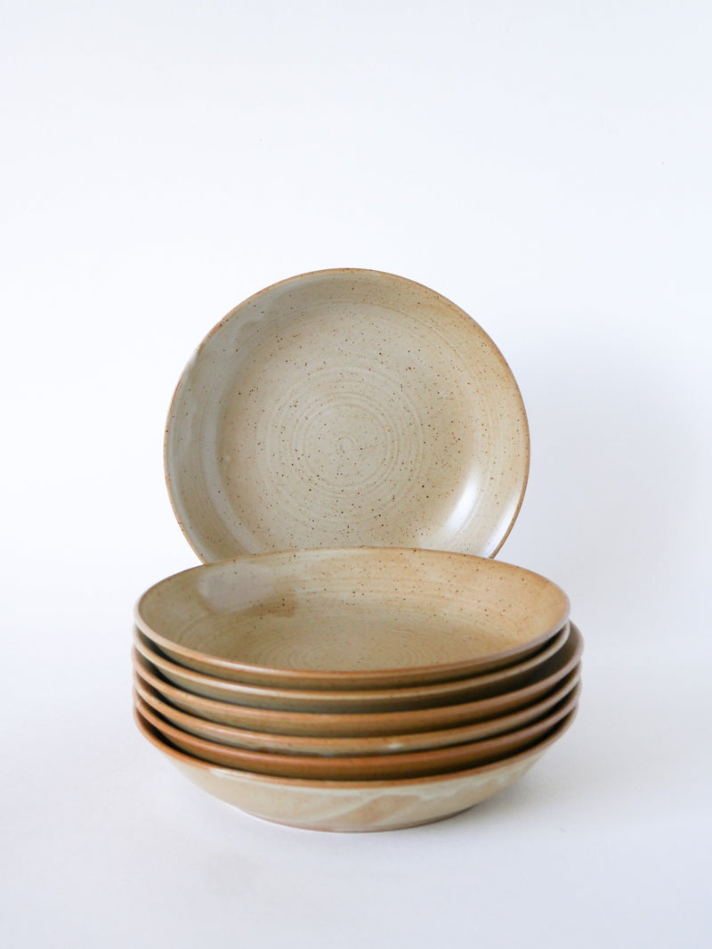 Lot De 7 Petites Assiettes Creuses Brunch En Grès Vernissé, 1970, 19 Cm