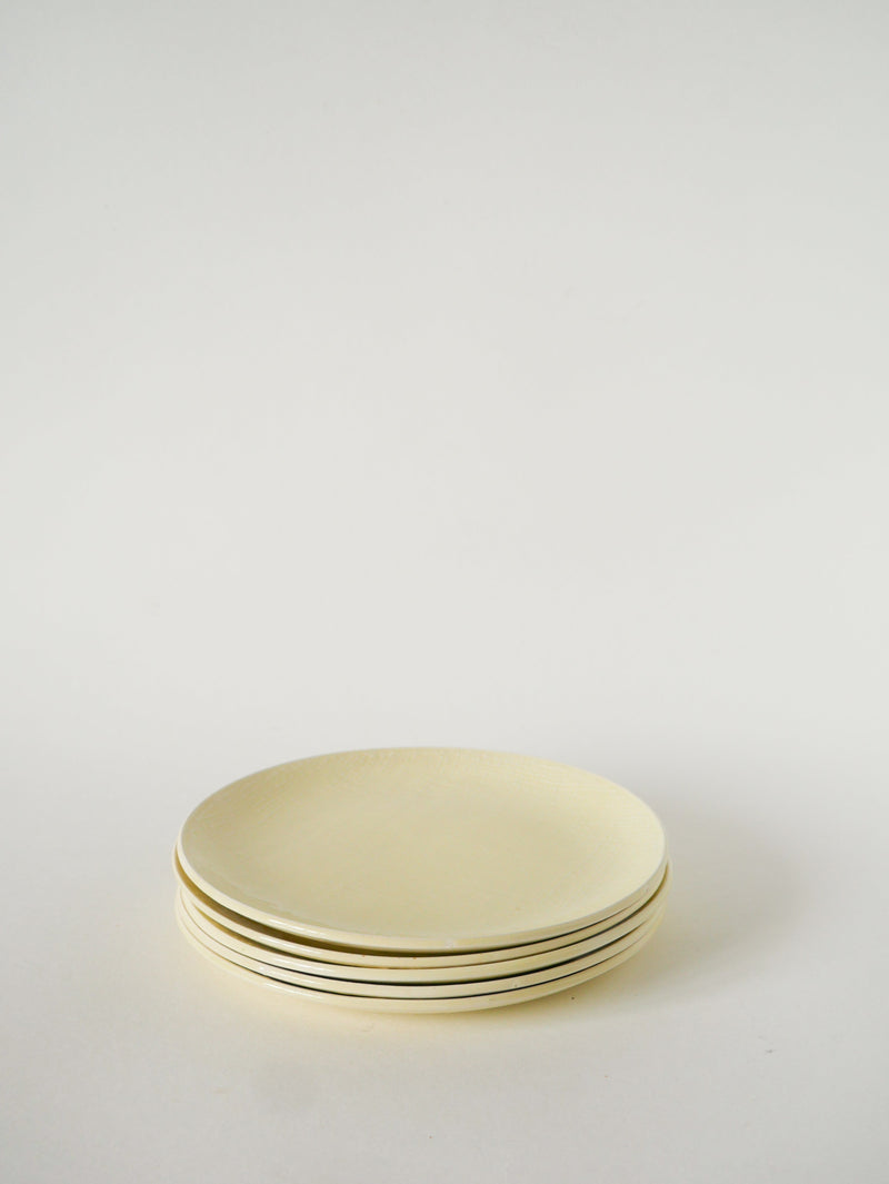 Lot De 5 Assiettes À Dessert, Effet Tissé, Jaune Beurre, Salins, 1950
