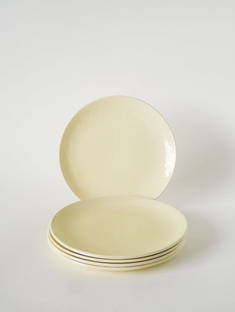 Lot De 5 Assiettes À Dessert, Effet Tissé, Jaune Beurre, Salins, 1950