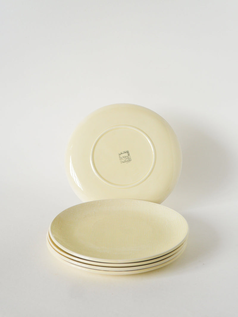 Lot De 5 Assiettes À Dessert, Effet Tissé, Jaune Beurre, Salins, 1950