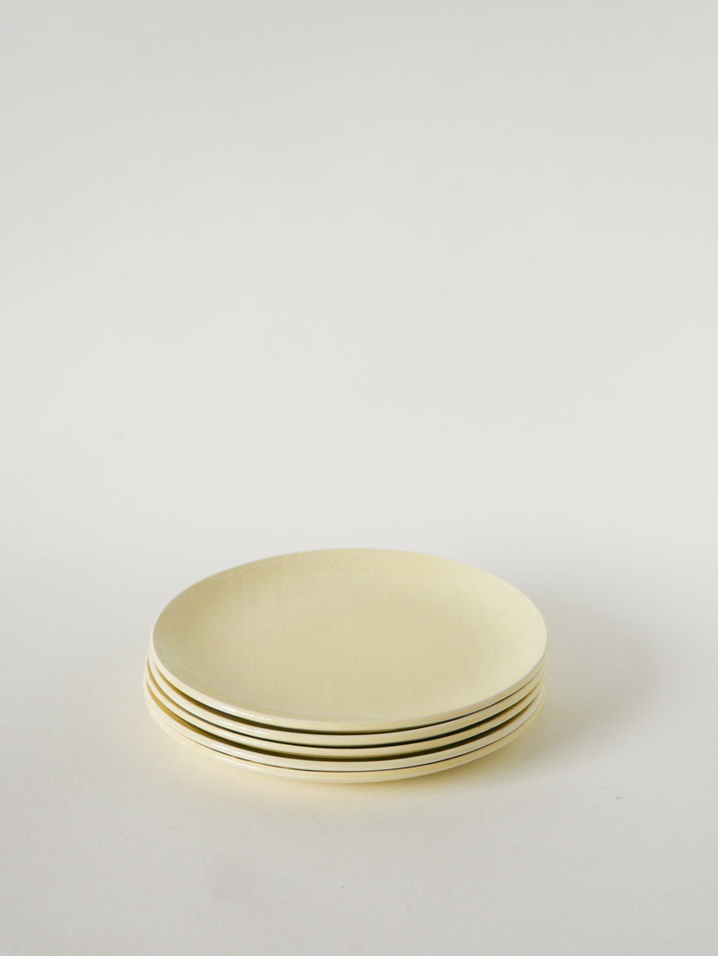 Lot De 5 Assiettes À Dessert, Effet Tissé, Jaune Beurre, Salins, 1950