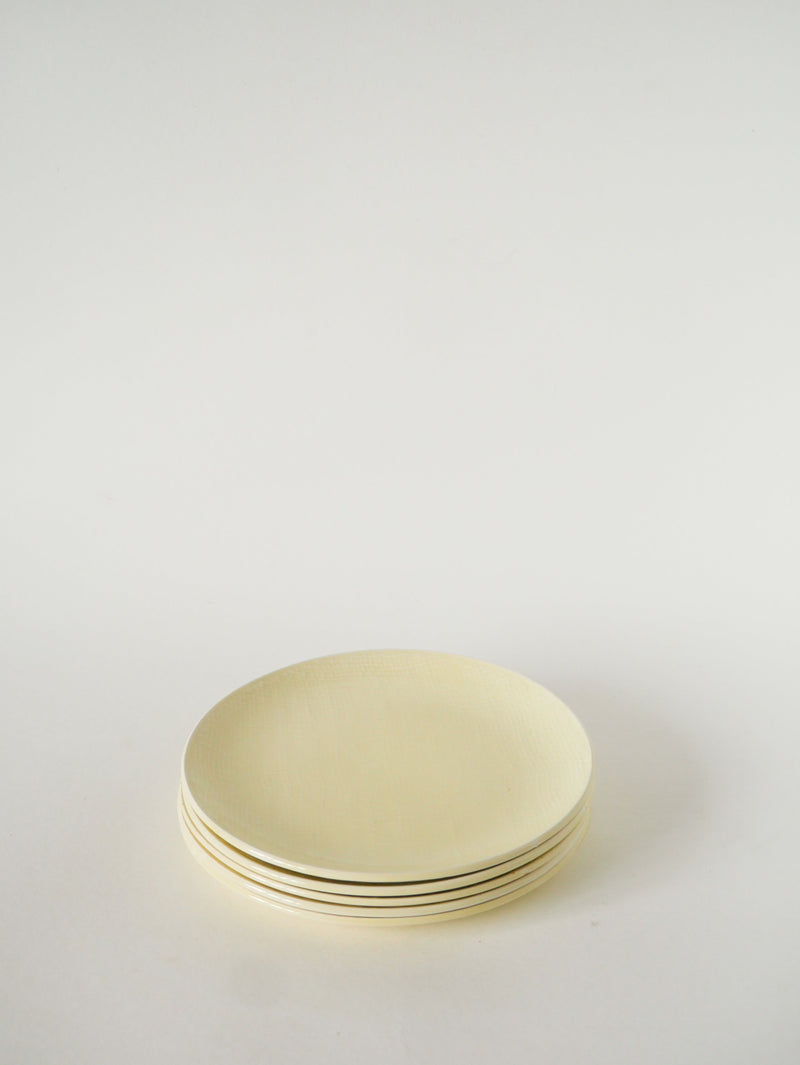 Lot De 5 Assiettes À Dessert, Effet Tissé, Jaune Beurre, Salins, 1950