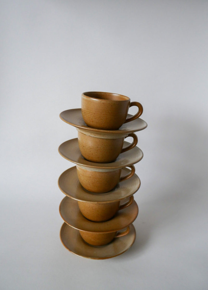 Lot De 5 Tasses Et Sous-Tasses À Café En Grès - 1970