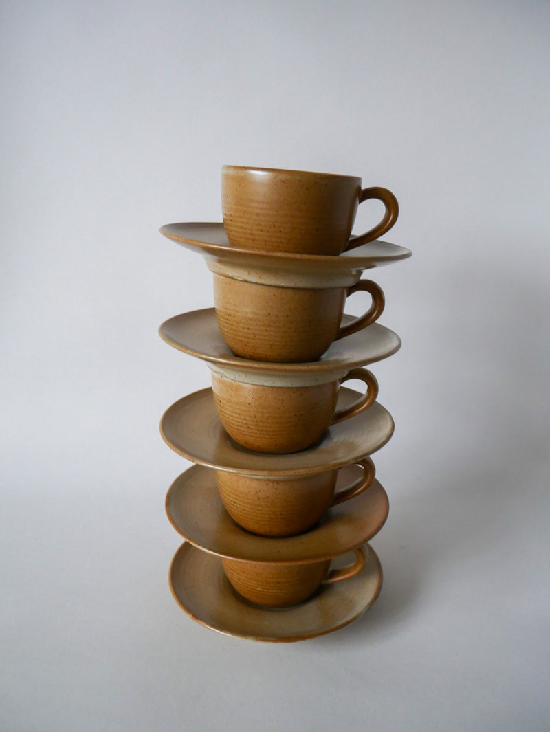 Lot De 5 Tasses Et Sous-Tasses À Café En Grès - 1970