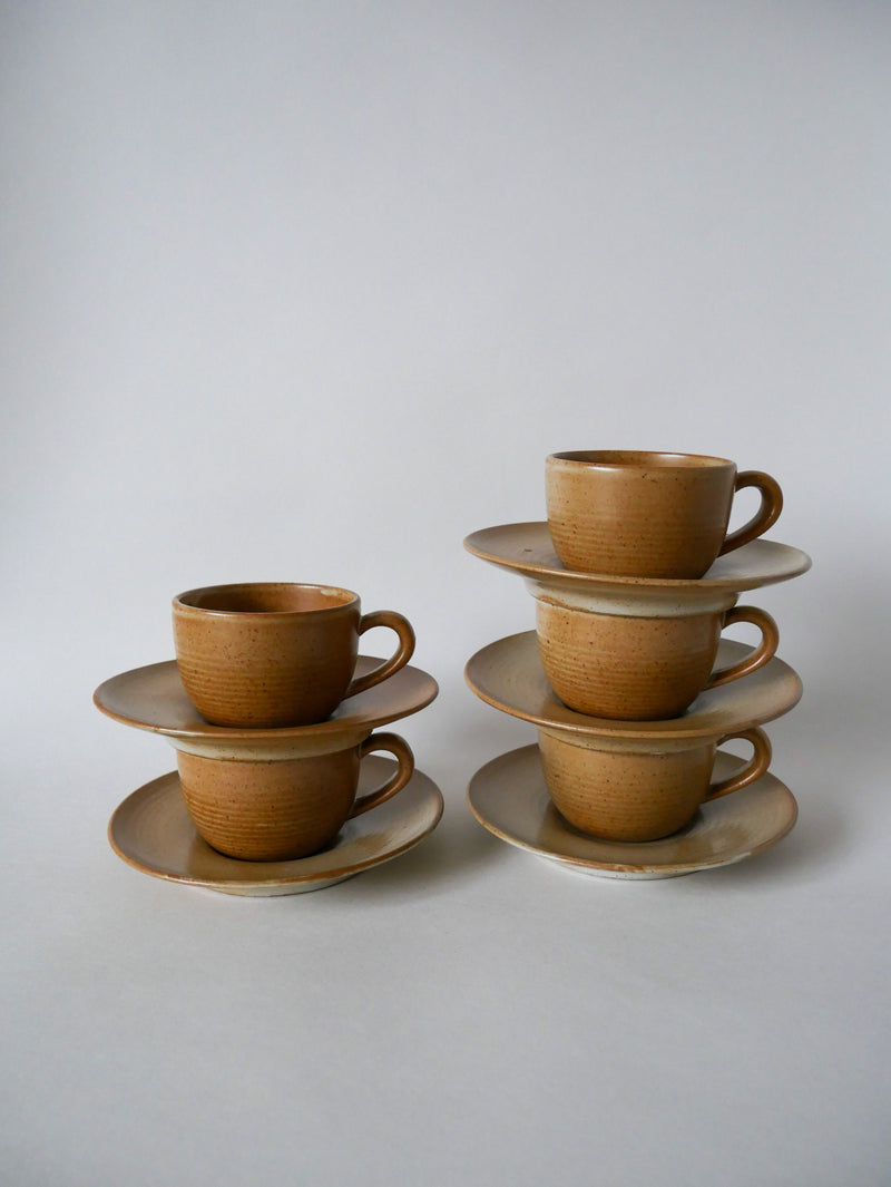 Lot De 5 Tasses Et Sous-Tasses À Café En Grès - 1970