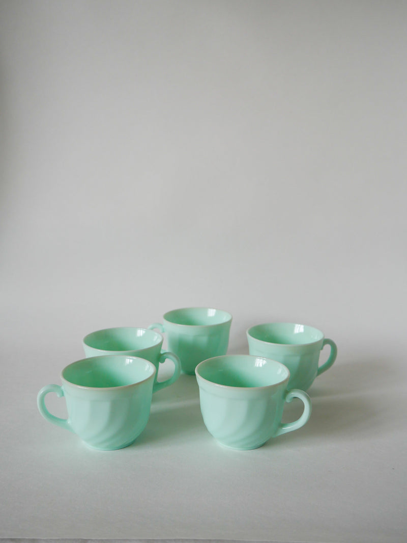 Lot De 5 Tasses À Café En Vert Mint Arcopal - 1970