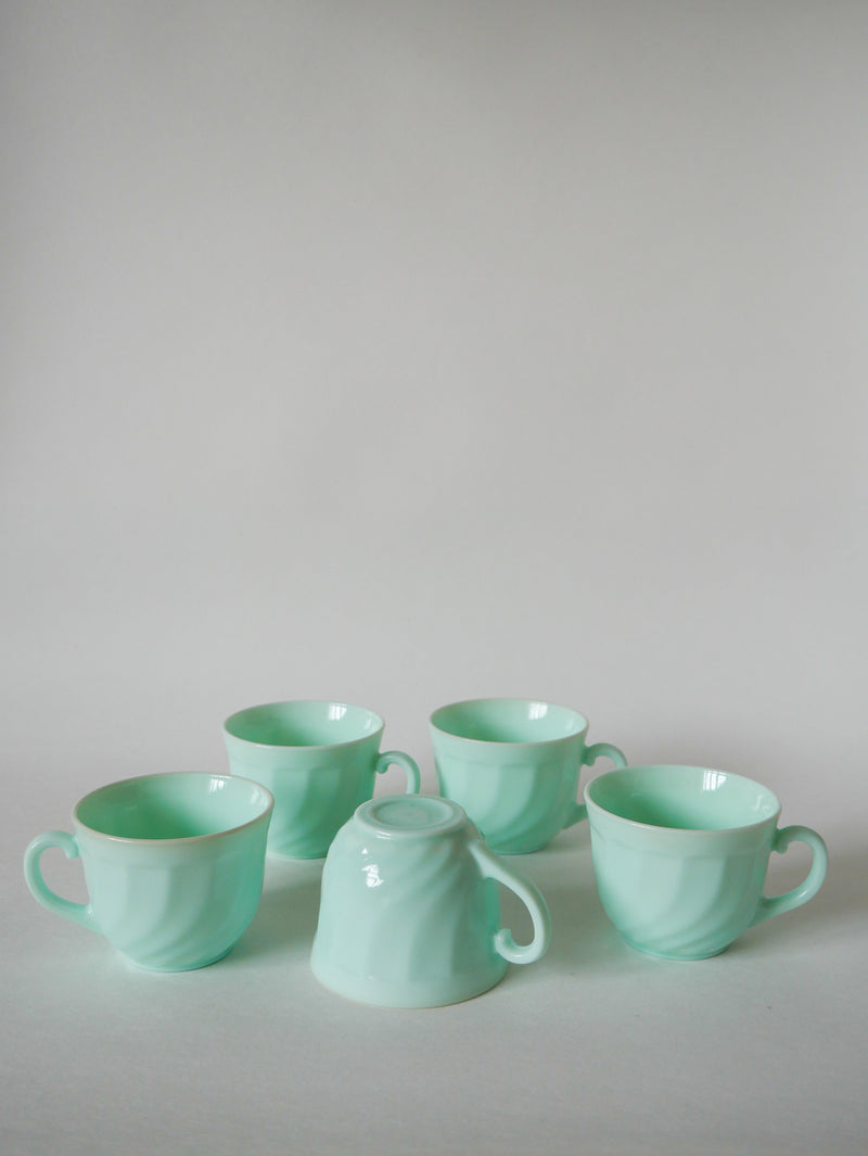 Lot De 5 Tasses À Café En Vert Mint Arcopal - 1970