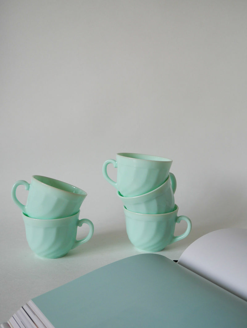 Lot De 5 Tasses À Café En Vert Mint Arcopal - 1970